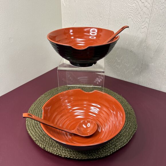 4-Piece Japanese Style Ramen Noodle Bowl Set with Spoons Orange Black - Picture 1 of 8